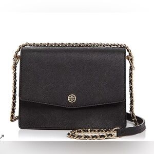 Tory Burch Black Robinson Convertible Leather Chain Crossbody